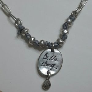 NWT Boxed Statement Necklace "Be the Change" Silver & Gray